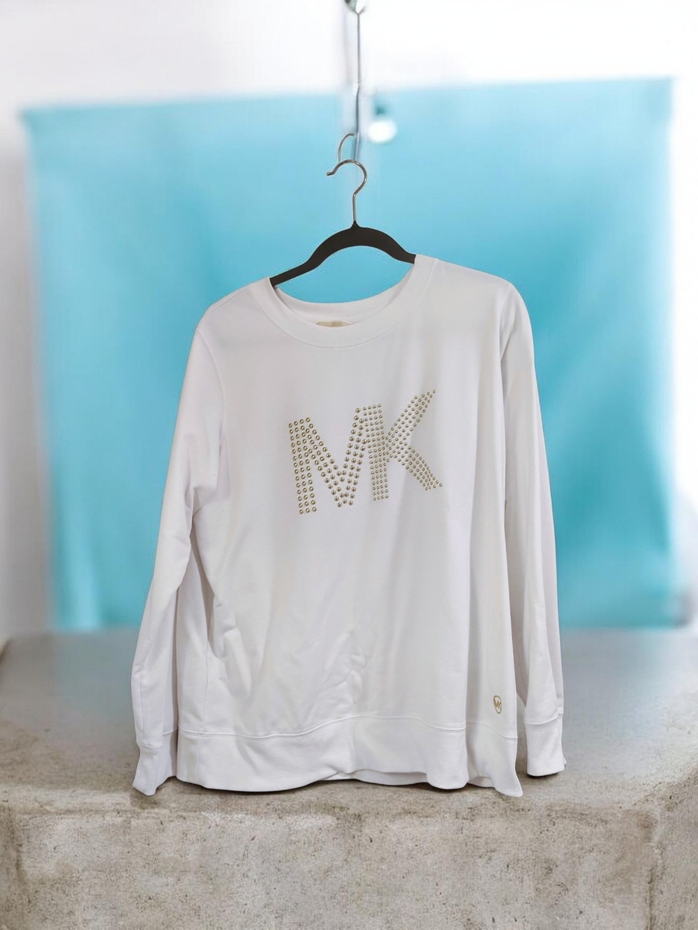 Michael Kors White Sweatshirt with Gold Studded MK